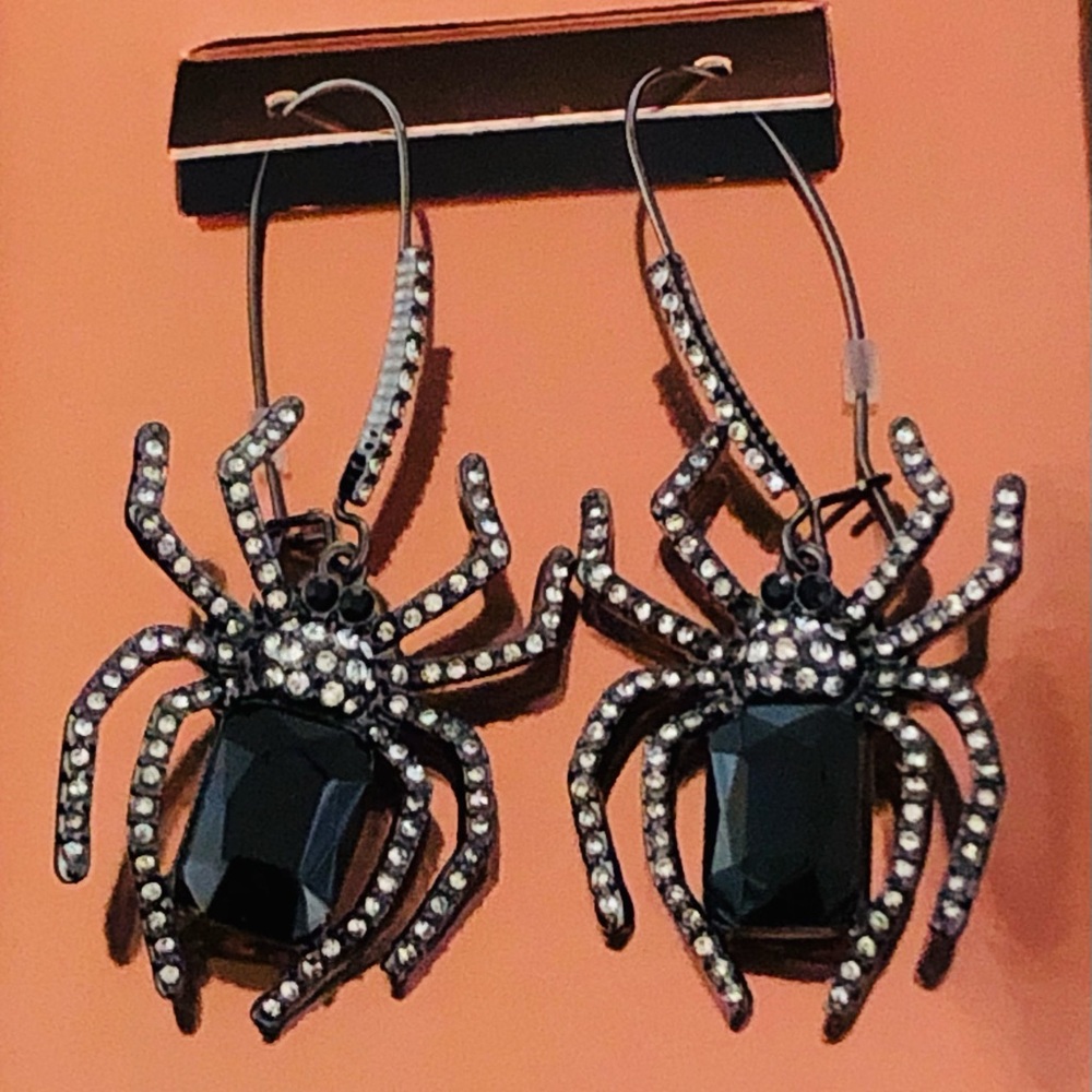 Authentic Betsey Johnson Earrings - Tarantula Spider Crystal Rhinestone, NIB